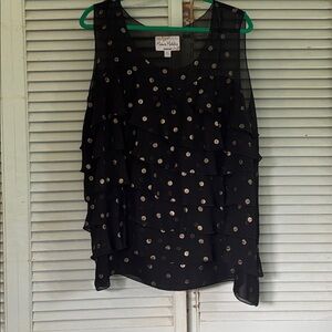 Avenue Black and Gold Ruffled layers tunic top 22/24